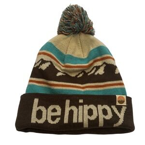 Be Hippy Beanie Winter Hat Unisex Brown Turquoise NEW